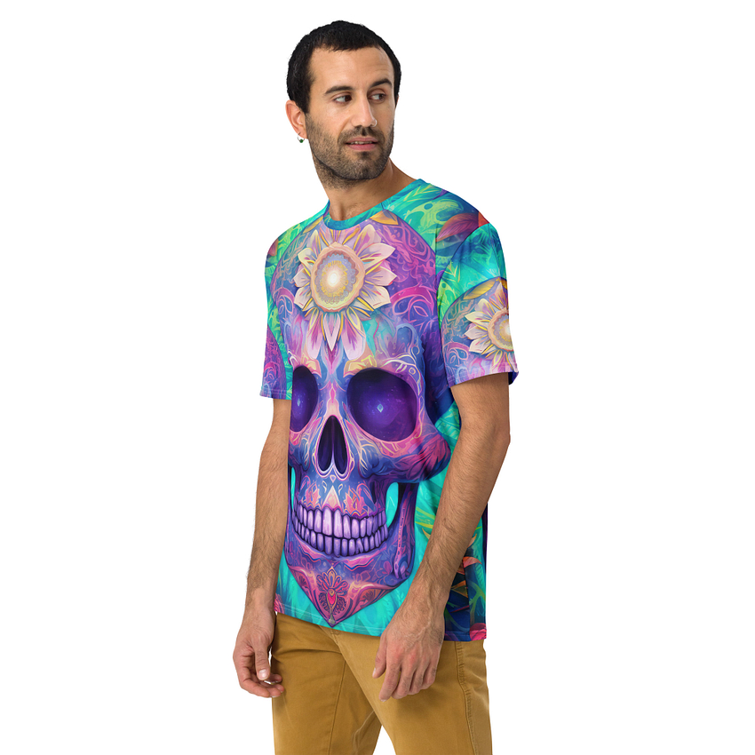 Bright Vibrant Sugar Skull Day Of The Dead All Over Print T-Shirt