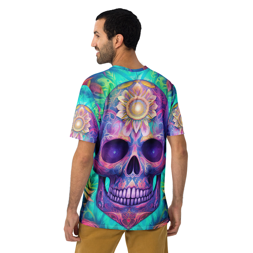 Bright Vibrant Sugar Skull Day Of The Dead All Over Print T-Shirt